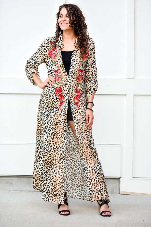 Protector Printed Embroidered Duster Dress Hot on Sale