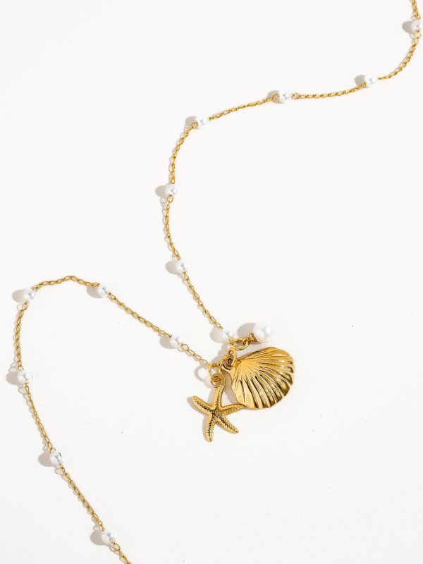 Capella Gold Seashell & Starfish Pearl Necklace Fashion