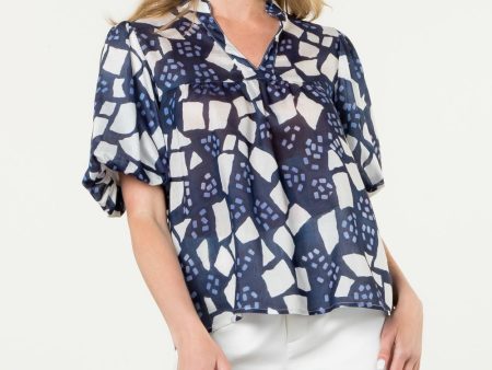 Puff Short Sleeve Print Top Fashion