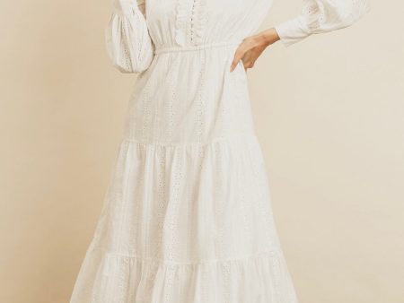 White Eyelet Ruffled Tiered Maxi Dress For Discount