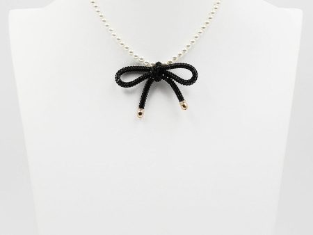 Pearl Beaded Bow Necklace For Cheap