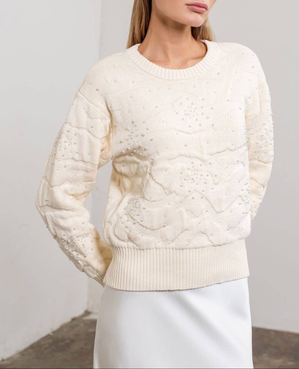 Pearl Jacquard Crewneck Pullover Sweater Sale