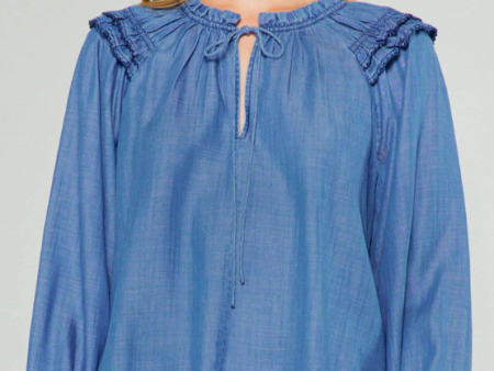 Split Neck Chambray Blouse Online Sale