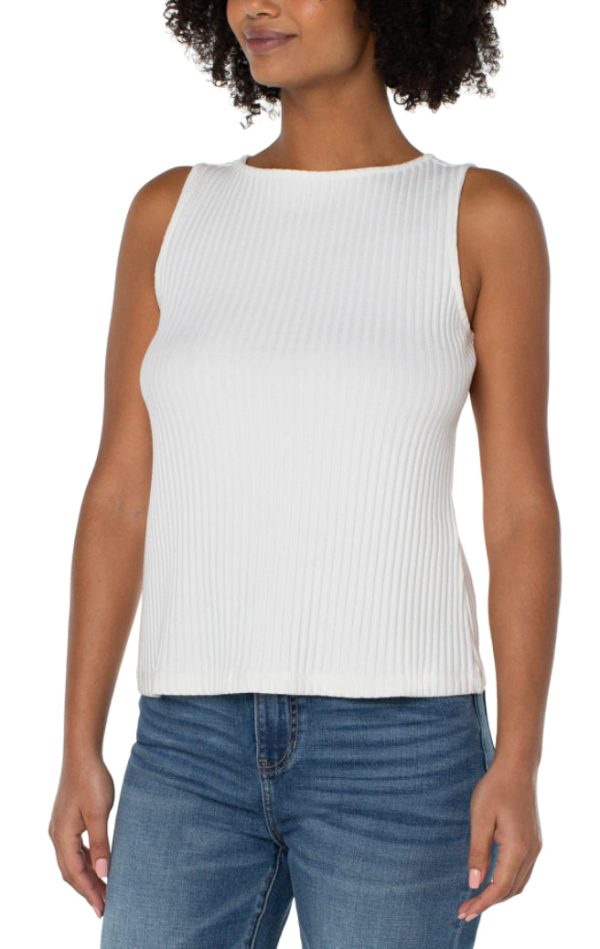 Sleeveless Boat Neck Rib Knit Top Hot on Sale