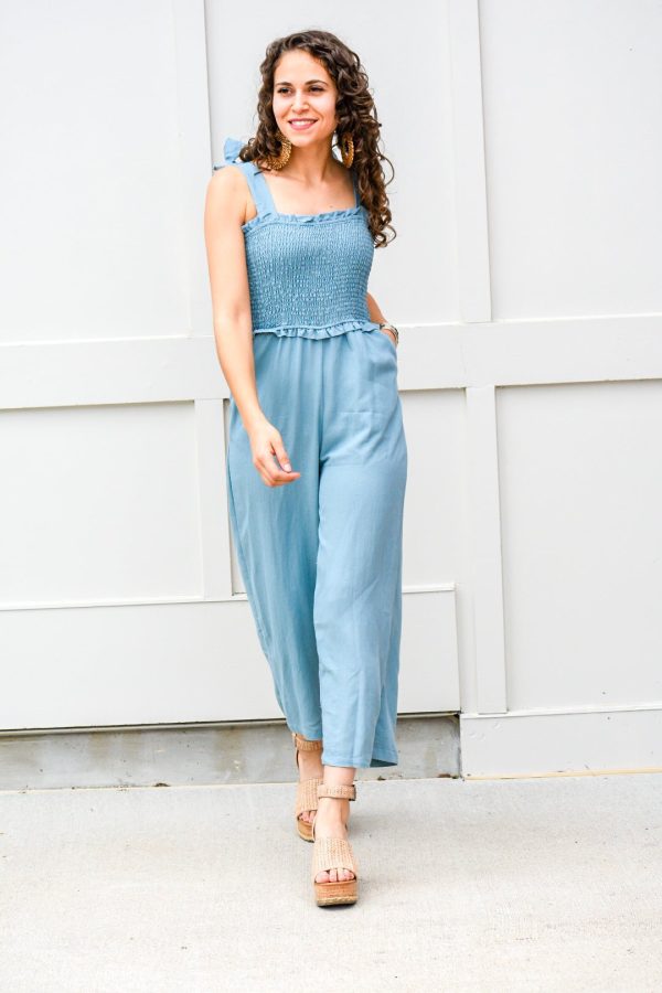 My Sunshine Dusty Blue Jumpsuit Online Hot Sale