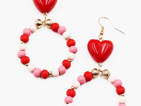 Beaded Hoop Earrings with Heart Top Hot on Sale