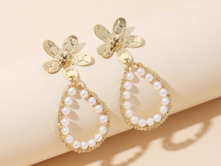 Gold Flower Pearl Statement Earrings Online Hot Sale