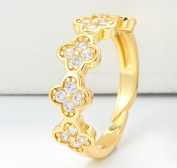 Gold Diamond Studded Clover Ring For Sale