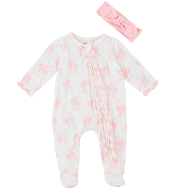 Pink Bow Zipper Sleeper & Headband Set on Sale