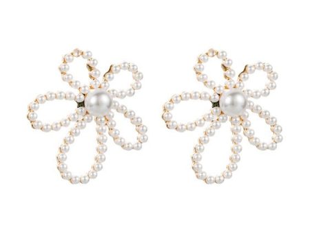 Pearl Flower Statement Earrings For Sale