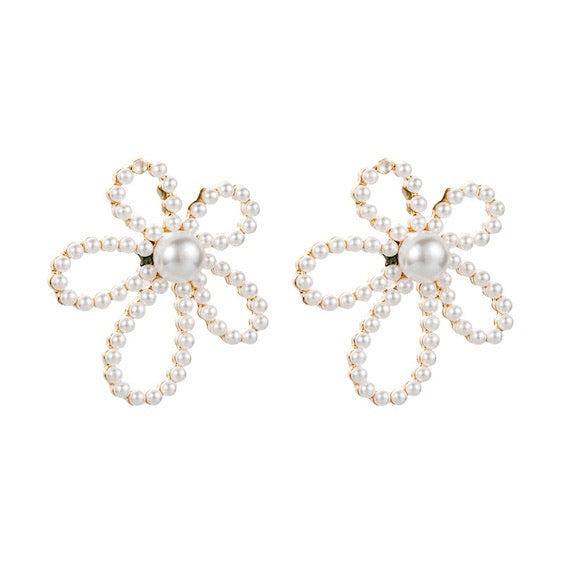 Pearl Flower Statement Earrings For Sale