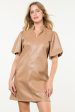 Puff Sleeve Collar Leather Dress Supply