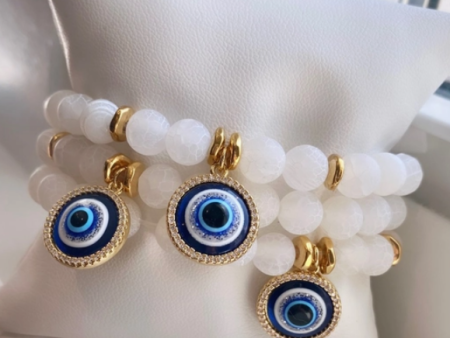 White Agate Evil Eye Bead Bracelet Cheap