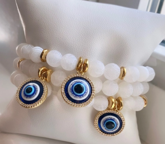 White Agate Evil Eye Bead Bracelet Cheap