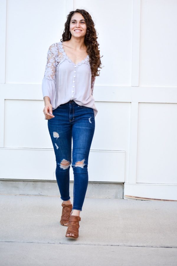 Shake It Off Gray Laced Blouse Online Sale