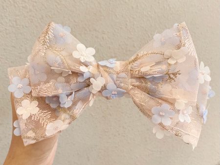 Floral Applique Bow Hair Clip For Discount