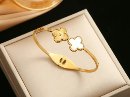 Double Four-Leaf Clover Bangle Bracelet Online now