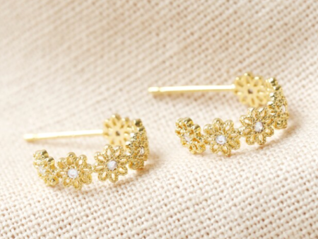 Crystal Daisy Gold Hoop Earrings For Cheap