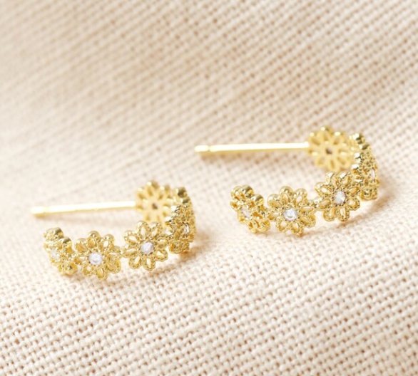 Crystal Daisy Gold Hoop Earrings For Cheap