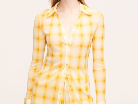 Ombre Plaid Mesh Button Down Shirt Online Hot Sale