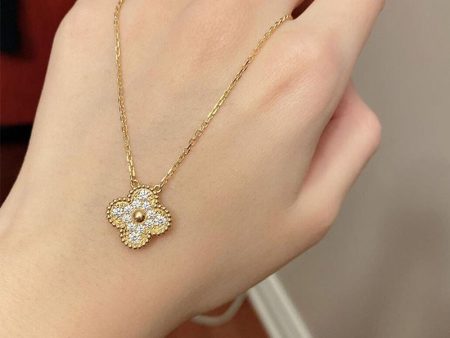 All Gold Zircon Diamond Clover Pendant Necklace Online