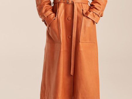 Slim Leather Trench Coat Online now