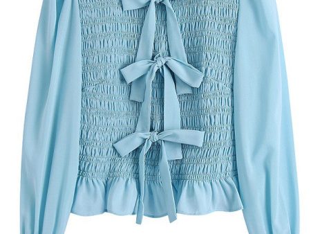 Front Bow Smocked Long Sleeve Top Sale