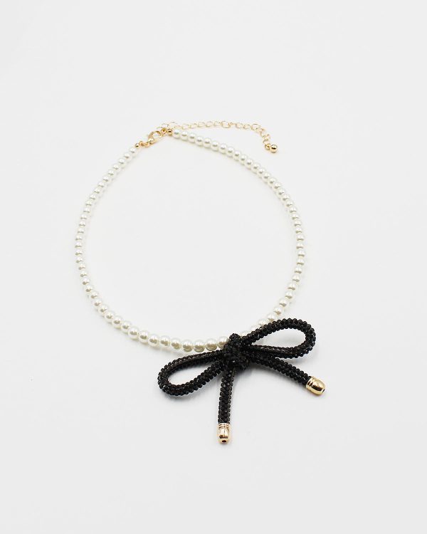 Pearl Beaded Bow Necklace For Cheap