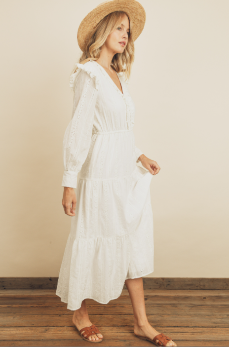 White Eyelet Ruffled Tiered Maxi Dress For Discount