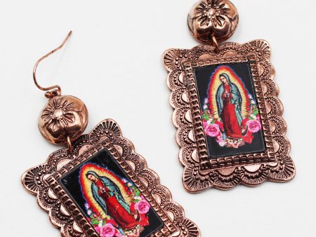 Antique Metal Frame Virgin Mary Earrings For Discount