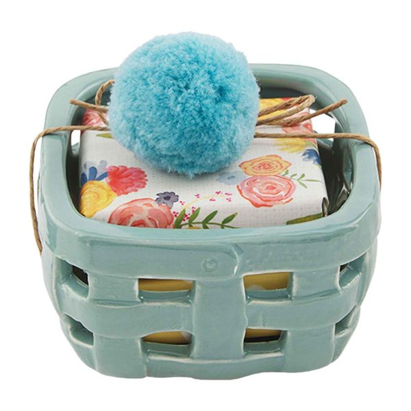 Blue Floral Soap Set Holder Hot on Sale