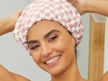 Terracotta Checker Satin Lined Flexi Shower Cap Fashion