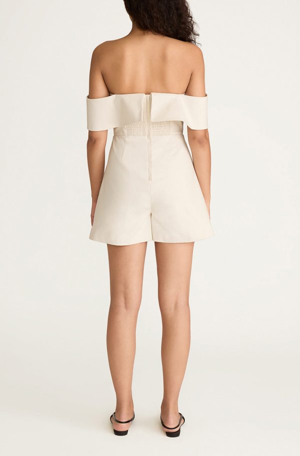 Cotton Sateen Draped Shoulder Romper For Sale