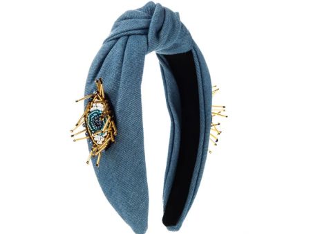 Beaded Evil Eye Denim Headband For Cheap