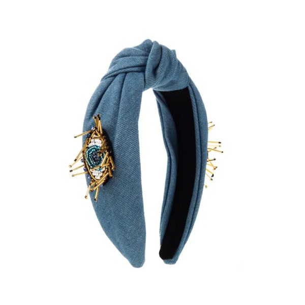 Beaded Evil Eye Denim Headband For Cheap