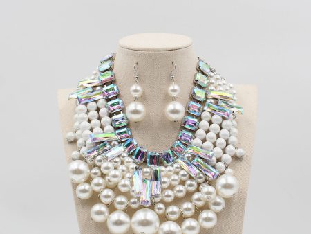 Crystal Rhinestone Pearl Necklace & Earrings Online Hot Sale