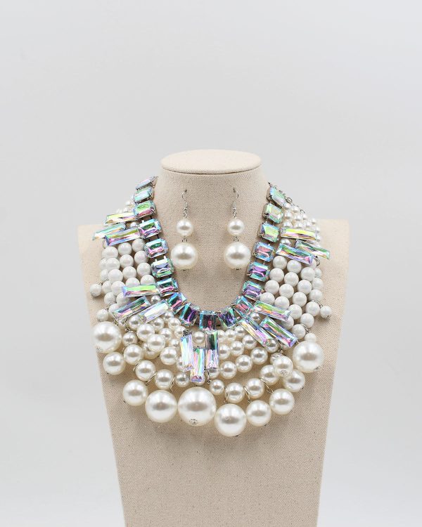 Crystal Rhinestone Pearl Necklace & Earrings Online Hot Sale