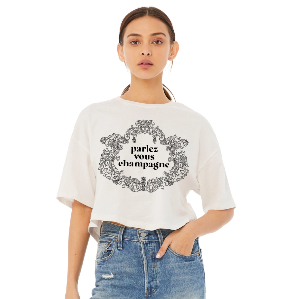 Parlez Vous Champagne Cropped Tee Sale