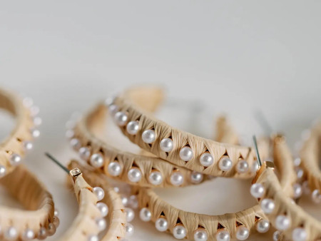 Natural Raffia Pearl Statement Hoop Earrings Online now