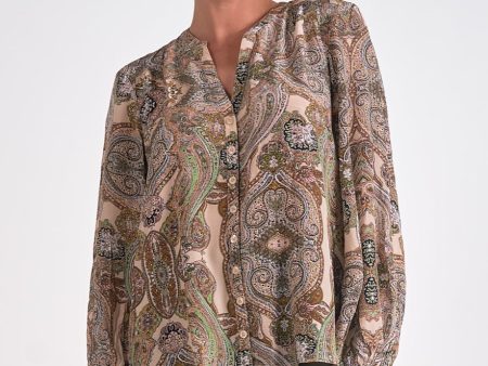 Paisley Bubble Sleeve Top For Cheap