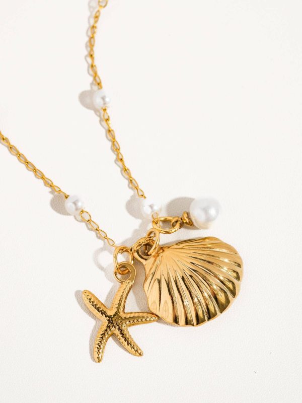 Capella Gold Seashell & Starfish Pearl Necklace Fashion