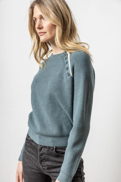 Button Raglan Crewneck Sweater For Discount