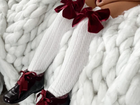 Velvet Bow White Knee High Socks Hot on Sale