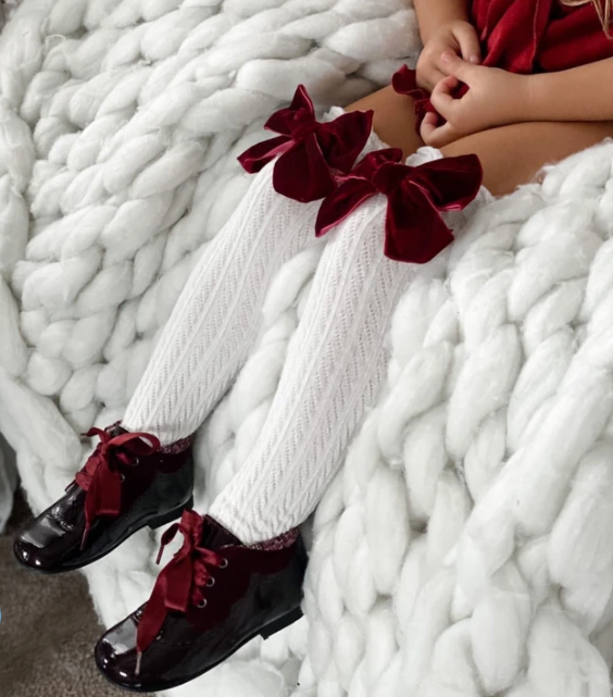 Velvet Bow White Knee High Socks Hot on Sale