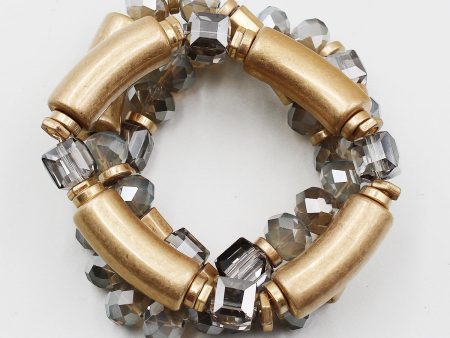 Gold Tone Metal & Crystal Bead Bracelet For Discount