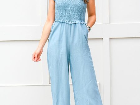 My Sunshine Dusty Blue Jumpsuit Online Hot Sale