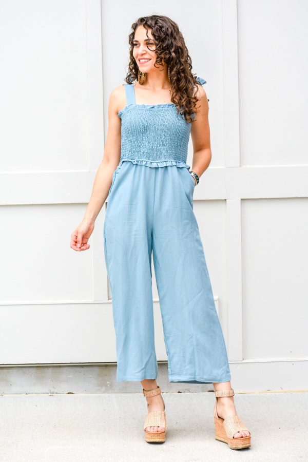 My Sunshine Dusty Blue Jumpsuit Online Hot Sale