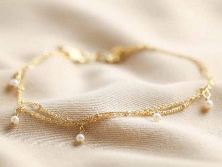 Pearl & Chain Gold Anklet Set Discount