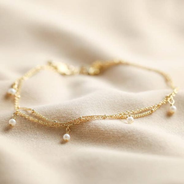 Pearl & Chain Gold Anklet Set Discount