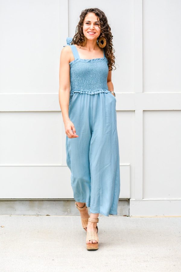 My Sunshine Dusty Blue Jumpsuit Online Hot Sale